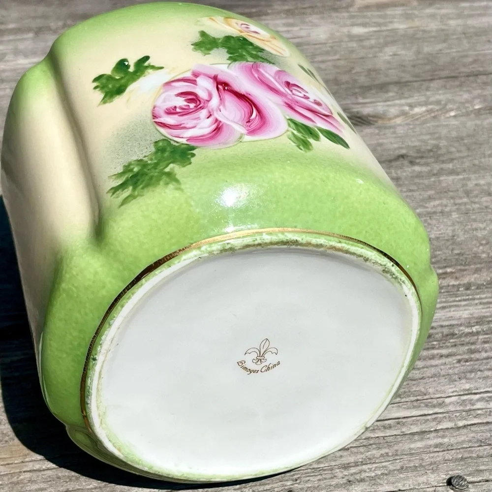 Vintage Limoges Hand Painted Floral China Lid Biscuit Cookie Jar Roses Canister